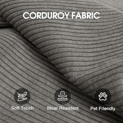 79" Convertible Sofa Bed, Corduroy Folding Pull Out Couch with Pillows, No Assembly Modern Boneless Couch Compression Sofa in Box, Floor Sofa with Support Rods for Living Room,Grey