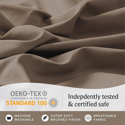 LuxClub 4 PC King Sheet Set, Deep Pockets Wrinkle Free Cooling Bed Sheets Hotel Bedding for Women, Men, Includes 1 Fitted Sheet, 1 Flat Sheet and 2 Pillowcases-Silky Soft Dark Khaki