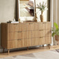 CARPETNAL Fluted 7 Drawer Dresser for Bedroom, 55" Wide Wooden Chest of Drawers with Rounded Corners, Gold Handles, Modern Storage Organizer for Bedroom, Hallway(Walnut)