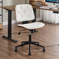 Small Home Office Chair - Armless Mid Back Desk Chair with 360° Swivel and Wheels, PU Upholstered Height Adjustable Modern Walnut Computer Chair for Home, Office Meeting Room - White