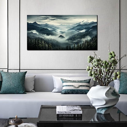 Large Living Room Wall Art Foggy Green Forest Artwork for Bedroom Home Office Nature Pictures Modern Wall Art Framed Canvas Prints 20x40 Inch