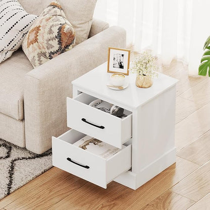 Giantex Modern Nightstand Set of 2, Wood Bedside Table with 2 Storage Drawers, Compact Floor Night Stand End Table, White Accent Sofa Side Table for Bedroom
