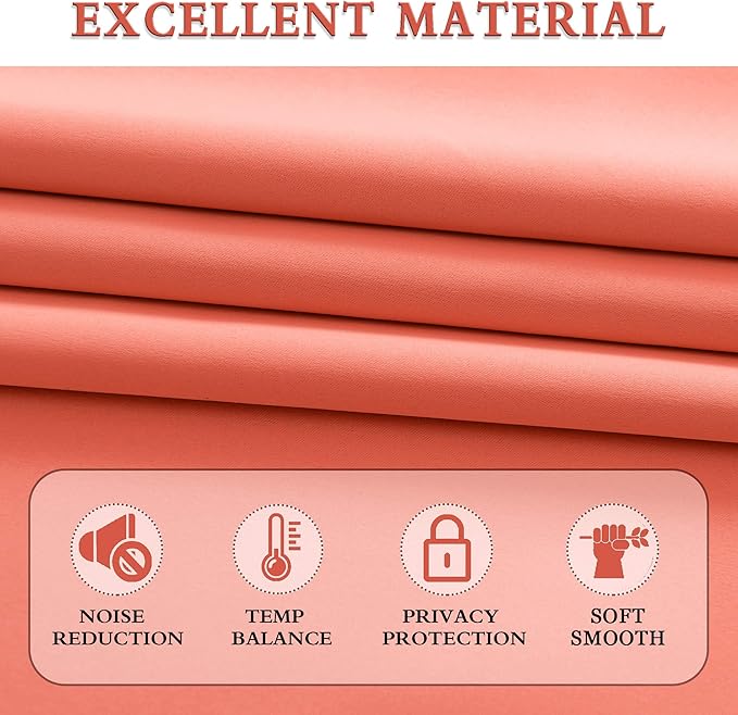 DONREN Room Darkening Rod Pocket Curtain Panels - Thermal Insulated Curtains for Living Room (Coral,52 W x 96 L Inch,2 Panels)