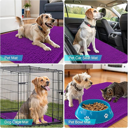 OLANLY Dog Door Mat for Muddy Paws 40x32, Absorbs Moisture and Dirt, Absorbent Non-Slip Washable Doormat, Quick Dry Chenille Mud Mat for Dogs, Entry Indoor Entryway Carpet for Inside Floor, Purple