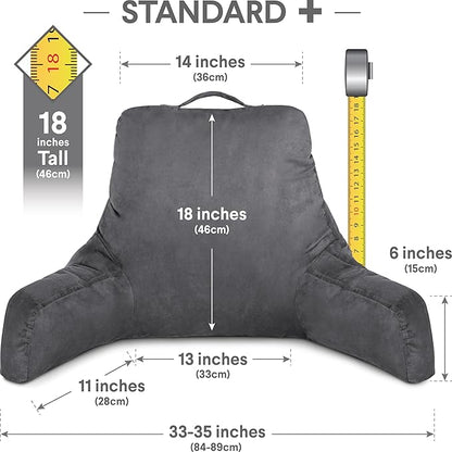 Husband Pillow Aspen Iron Grey, Reading Pillow Bed Rest Chair, Two-Sided Reversible Fabric, Large Lounge Cushion Adult Backrest with Arms, Comfy Back Support for Sit Sitting Up, Wash/Removable Cover