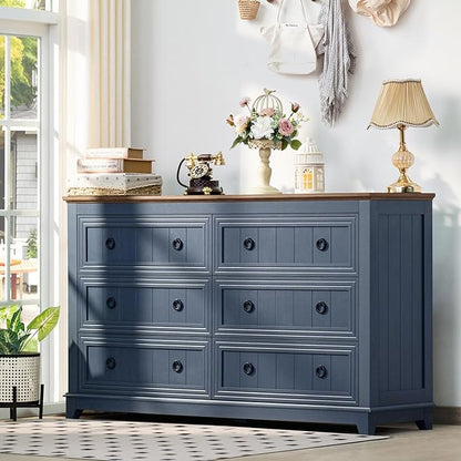 Bedroom Dresser and Nightstand Sets 4 Piece, Farmhouse 6 Drawers Dresser & 40.5" Tall Chest of Drawers,18" Nightstands with Charging Station,54" Wide Furniture Dressers for Bedroom,Living Room