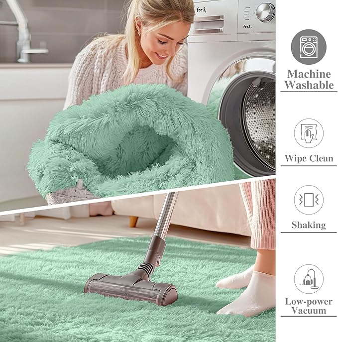 OLANLY 6x9 Machine Washable Large Area Rugs for Living Room, Bedroom, Soft Fluffy Shaggy Bedside Rug, Indoor Floor Carpet for Kids Girls and Boys, Dorms, Nursery, Home Decor Aesthetic, Mint Green