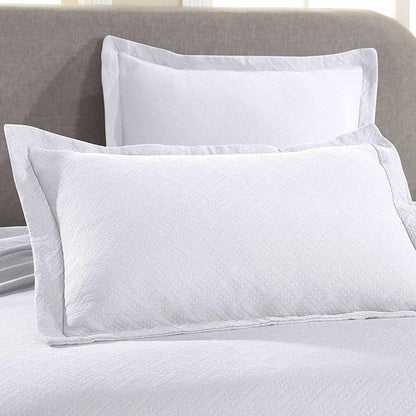Superior 3 Piece Basketweave Cotton Bedspread Set, Home Bed Decor, Decorative Bed Spread, 2 Pillow Shams, Medium Weight Blanket, Matelasse Coverlet Bedding, Geometric Lattice Pattern, Full, White