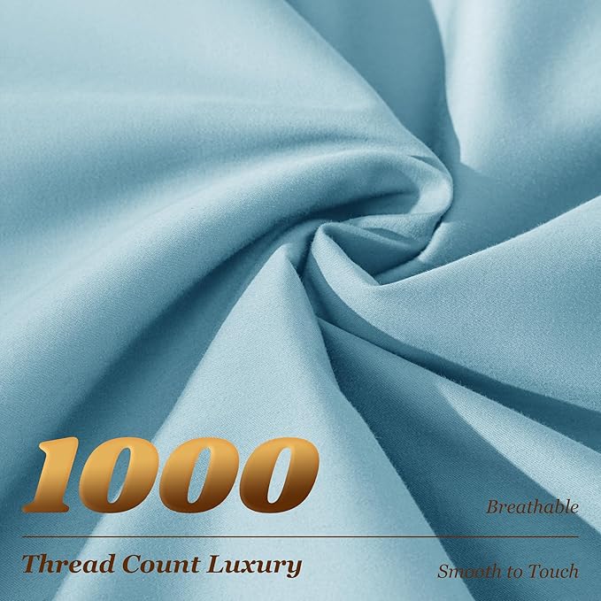 LBRO2M 1000 Thread Count 100% Egyptian Cotton Sheets Set Full Size, 4 Piece Sets Bed Sheet Deep Pocket Sheet Set 16" Soft Comfortable All Season (Full, Light Blue)