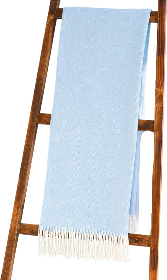 Alashan Cotton Acrylic Adirondack Herringbone Woven Throw - Throw Blanket - Soft Hydrangea