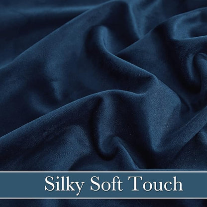 RYB HOME Velvet Curtains 63 inches Length, Back Tab & Rod Pocket Soft Fabric Curtains & Drapes for Bedroom Bathroom Cafe, Navy Blue, W 42 x L 63, 2 Panels Set