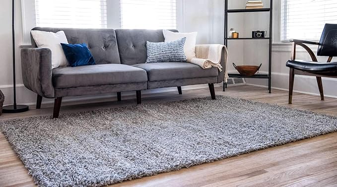 Unique Loom Solid Shag Collection Area Rug (9' x 12' Rectangle, Cloud Gray)