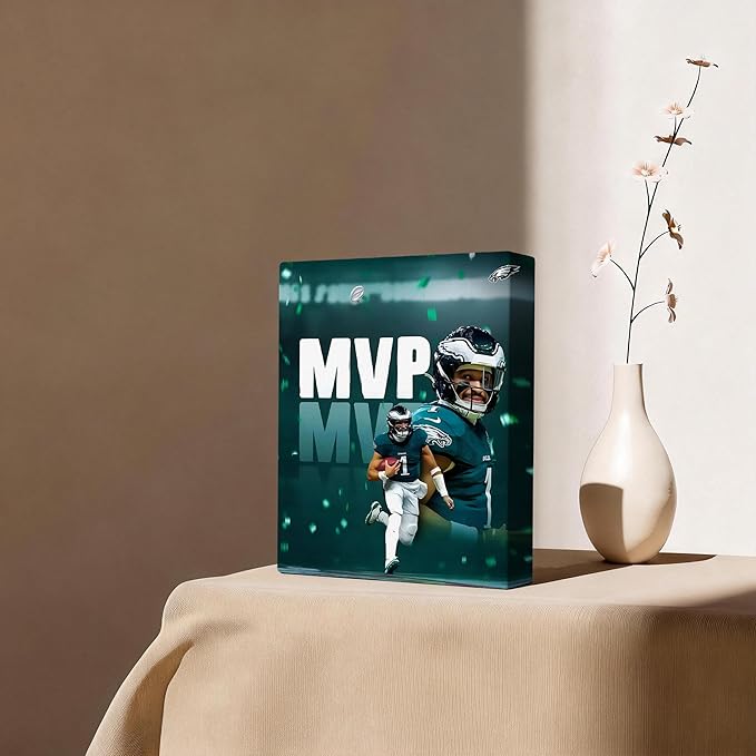 B.B.F MAKE 2025 Super Canvas Bowl Wall Art Champions MVP Hurts Canvas Wall Decor Eagles Poster Print Philadelphia Sports Star Picture Gift Modern Bedroom Living Room Home Decoration, Framed 8x10inch