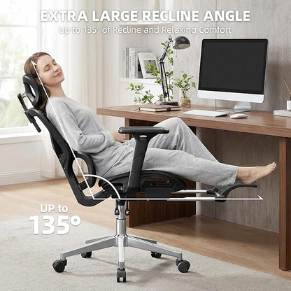Office Chair with 3D Adjustable Lumbar Support,Ergonomic Computer Chair,Adjustable Headrest and Armrests, 400lbs Capacity,Tilt-Swivel,Premium Mesh Desk Chair for Office,Home & Gaming (Black)