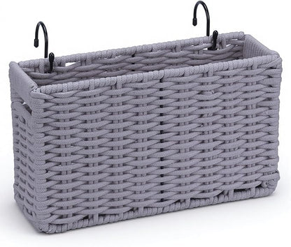 Cotton Rope Woven Bedside Caddy for Dorm Bed, Foldable Bedside Shelf Bunk Bed Accessories, College Dorm Room Essentials Hanging Organizers Storage Basket, Room Decor Magazine File Holder (Gray)