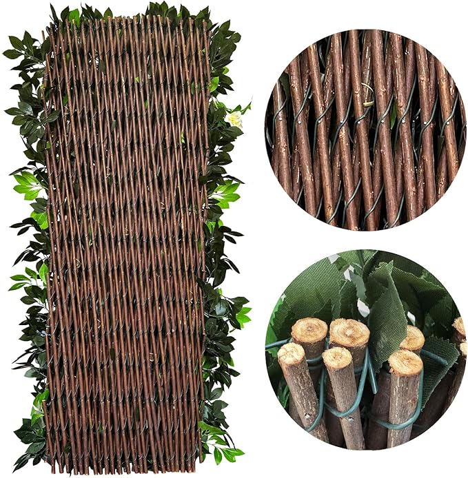 Sumery Expandable Fence Privacy Screen for Balcony Patio Outdoor,Decorative Faux Ivy Fencing Panel,Artificial Hedges (Single Sided Leaves) (4, Branches -Blue Fowers)
