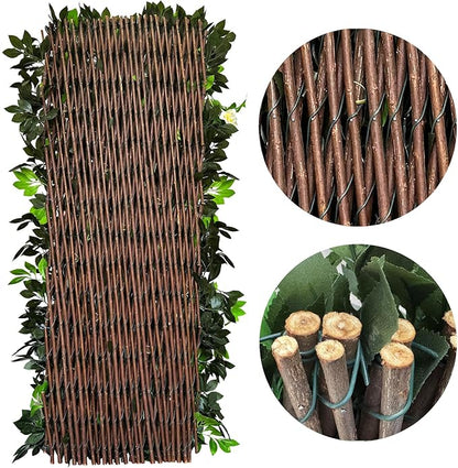 Sumery Expandable Fence Privacy Screen for Balcony Patio Outdoor,Decorative Faux Ivy Fencing Panel,Artificial Hedges (Single Sided Leaves) (4, Branches -Blue Fowers)