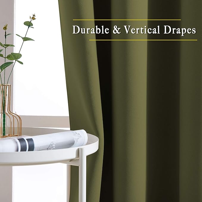 NICETOWN Room Darkening Curtains Extra Long 110 Inches, Grommet Thermal Insulated Weighted Window Treatments for Living Room/Farmhouse, W66 x L110, Olive, 2 Panels