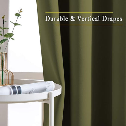 NICETOWN Room Darkening Curtains for Windows 90 inch Length - Grommet Energy Saving Thermal Drapes Sound Reducing Heat Blocking Window Treatments for Living Room (Olive, 2 Panels, W52 x L90)