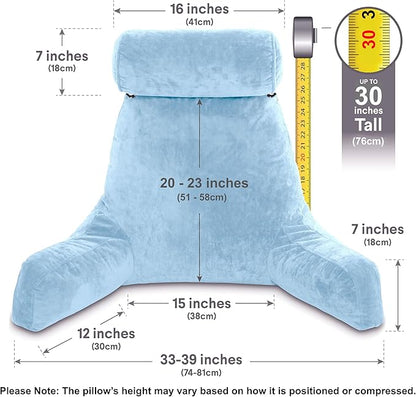 Husband Pillow XXL – Reading Pillow Bed Chair with Arms & Back Support – Sky Blue - Back Pillow for Beds Sitting Up – Bed Rest Arm Pillow – Comfy Reading Pillow for Adults