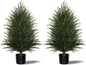 Mavis's Diary Artificial Topiary Ball Tree, Indoor Realistic Faux Boxwood Bush Potted Plants, Outdoor Fake Shrubs Cedar Evergreen Plants for Home Living Room Front Porch Decor (2, 3ft)