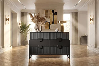 LGHM Fluted Dresser for Bedroom with 6 Drawers, Modern 6 Drawers Dressers with Semicylinder Fluted, Solid Chest of Drawers, 50" W Dresser with Bold Steel Frame, Metal Handles, Black