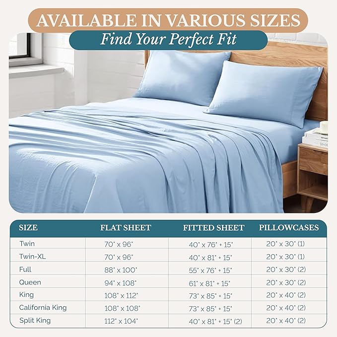 Casa Platino Full Size Sheets, Soft & Cozy Full Bed Sheet Set, Breathable, Pre-Washed, 4-Piece Set, French Blue