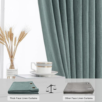 Jacquard Linen Curtains 108 inch Length 2 Panels Thick Faux Linen Blended Window Drapes Burlap Textured Curtains with Grommet for Living Room Bedroom Farmhouse (52x108 Lake Blue) Natural