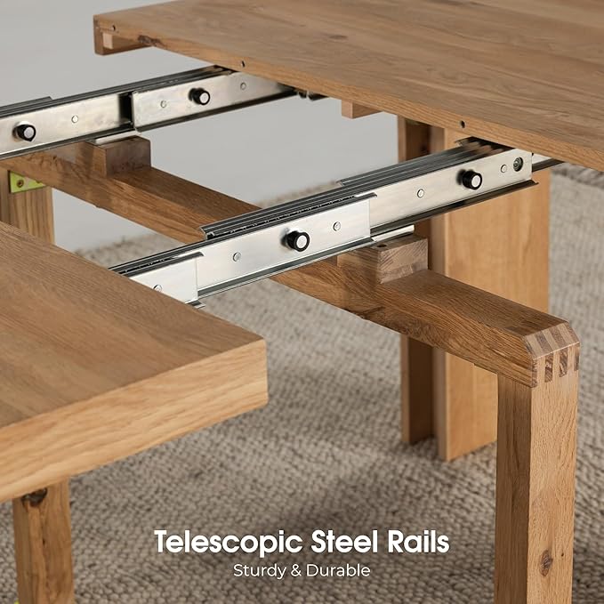 Transformer Table - Solid Wood Extendable Dining Table with 2 Benches, Seats 2-12, Extendable Table, Space-Saving Furniture, Expandable Furniture, Scandinavian Oak, Natural Finish (Table + 2 Benches)