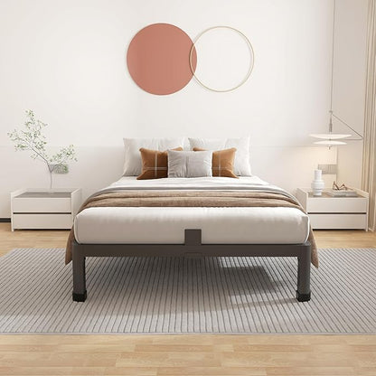 ROIL 10 Inch Twin Bed Frame with Rounded Corner Low Profile Metal Platform 3500LBS Heavy Duty Steel Slats No Box Spring Needed Noise-Free Easy Assembly