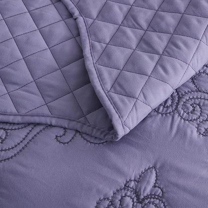 CHIXIN Bedspread Coverlet Quilt Set Full Size - Lightweight Bedding Cover - Beautiful Stitching - 5 Piece Reversible Bedspread - Luxury Damask Paisley Pattern (Full, Lavender)