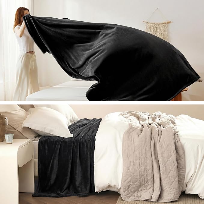 Bedsure GentleSoft Fleece Blankets Queen Size Black - Bed Blanket Soft Lightweight Plush Fuzzy Cozy Luxury Microfiber, 90x90 inches