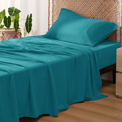 Bedsure Cooling Sheets Twin XL, Rayon Derived from Bamboo, Breathable & Soft Twin XL Sheet Sets, Deep Pocket Up to 16 Inches, Hotel Luxury Silky Dorm Bedding for Hot Sleepers, Turquoise