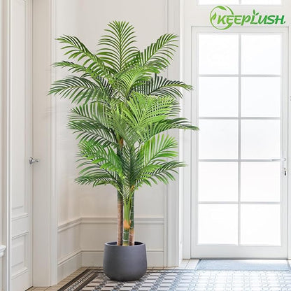 6ft Tall Triple Golden Cane Palm Artificial Tree 72inch Large Tropical Palm Tree UV Resistant Fake Plant in Pot for Indoor Outdoor Big House Living Room Outside Patio Office Home Decor 2Pack