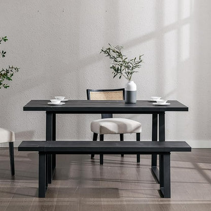 Wahson 60" Black Dining Bench Set of 2, Wooden Table Bench with Metal Legs, Modern Kitchen Bench for Enrtyway/Indoor/Dining Room