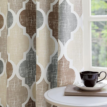 Beauoop 100% Blackout Curtains 96 Inches Long 2 Panels for Bedroom Living Room Brown Grey Moroccan Geo Room Darkening Thermal Insulated Soundproof Grommet Top Window Treatments Drapes, 50x96 Set of 2