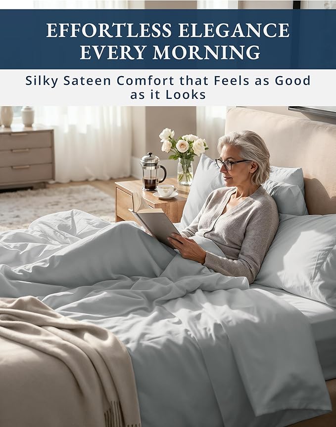 LANE LINEN 100% Egyptian Cotton Split King Sheets for Adjustable Beds - 1000 Thread Count, Sustainably Produced Luxury Hotel Like Thick Split King Bed Sheets, Machine Washable Cotton Sheets - Silver