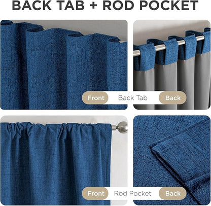 Joydeco Linen Blackout Curtains for Bedroom - 100% Light Blocking 1 Panels, Navy Blue Drapes 100" W x 120" L, Thermal Insulated Room Darkening Curtains for Living Room, Rod Pocket & Back Tabs
