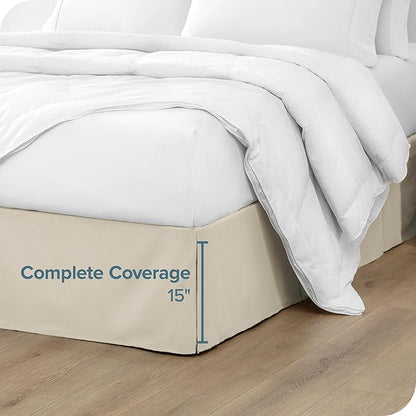 Bare Home Twin XL Bed Skirt - 15-Inch Tailored Drop Easy Fit - Bed Skirt for Twin Extra Long Beds - Center & Corner Pleats (Twin XL, Sand)
