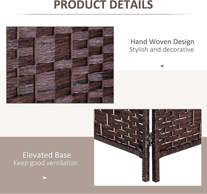 HOMCOM Room Divider, 3 Panel Folding Privacy Screen, 6FT Tall Portable Wicker Weave Partition Wall Divider for Bedroom, Home Office, Brown