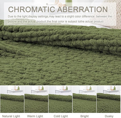 Chunky Knit Throw Blanket 60"X 80", 100% Handmade with Soft Chenille Yarn, 6.7lbs Thick Cable Knitted Blankets, Large Rope Knot Crochet Throws for Couch Sofa Bed Home Decor, Olive Green