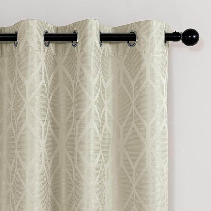 Amazon Basics Jacquard 2-Piece 100% Blackout Curtains, Living Room and Bedroom Drapes, Thermal Insulated Window Treatment, 52"x84", Beige