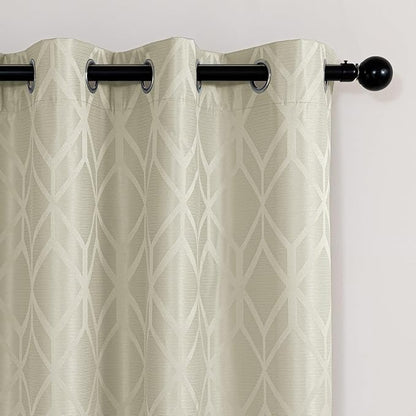 Amazon Basics Jacquard 2-Piece 100% Blackout Curtains, Living Room and Bedroom Drapes, Thermal Insulated Window Treatment, 42"x72", Beige