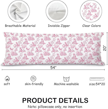 Pink Chinoiserie Golden Doodle Dog 20x54 Body Pillow Cover with Zipper,Goldendoodle Decor,Grandmillennial Pink Golden Doodle Dog Decorative Body Pillow Cases for Bed Couch