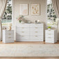 8 Drawer Dresser & Nightstand Set 3-Piece, 55” Wide Tall Fluted Dresser and Night Stand Set of 2 with Metal Handle, Modern Wood Chest of Drawers Storage Dressers Set for Bedroom, White