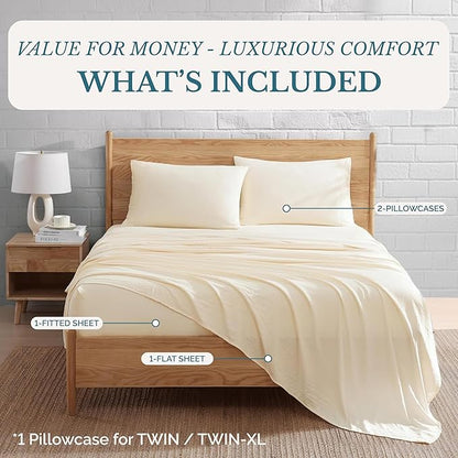 Casa Platino Sheet Sets Twin Size Bed, Hydro-Brushed Microfiber Sheets, 3 Piece Set, Pre-Washed Twin Sheet Set, Ultra Soft Sheets, Easy Care, Cozy with Deep Pockets – Ivory