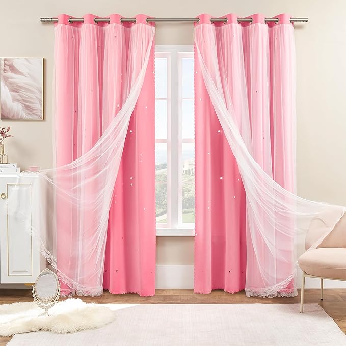 XiDi Curtains for Bedroom Decor Pink52/84/1