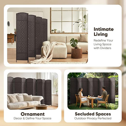 JOSTYLE Room Divider 6ft. Tall Extra Wide Privacy Screen, Folding Privacy Screens with Diamond Double-Weave Room dividers and Freestanding Room Dividers Privacy Screens(Espresso, 8-Panel)