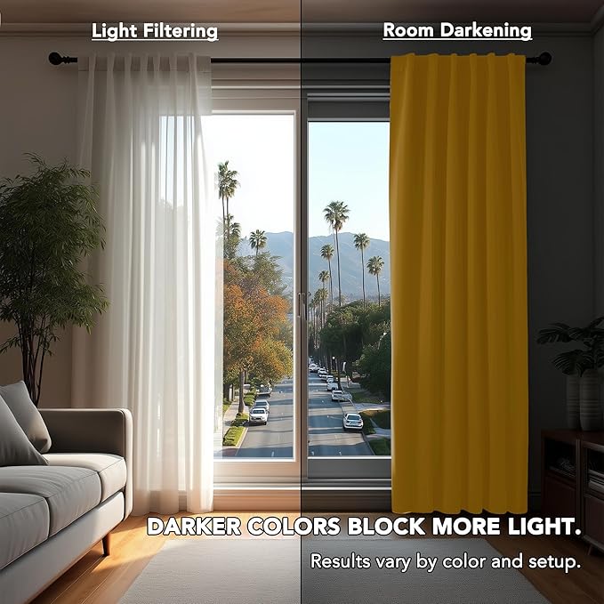 Deconovo Solid Back Tab and Rod Pocket Curtains Thermal Insulated Blackout Window Curtains for Living Room 52Wx84L Inch Mellow Yellow 2 Panels