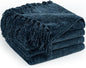 Chenille Throw Blanket for Couch 50"X 60", Soft Cozy Throws with Fringe Tassel for Bed Sofa Chair Cover, Lightweight Knitted Decorative Boho Blankets for Living Room, Navy Blue